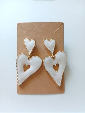 Fashion Jewelry White and Gold Heart Drop Earrings - Women Jewelry